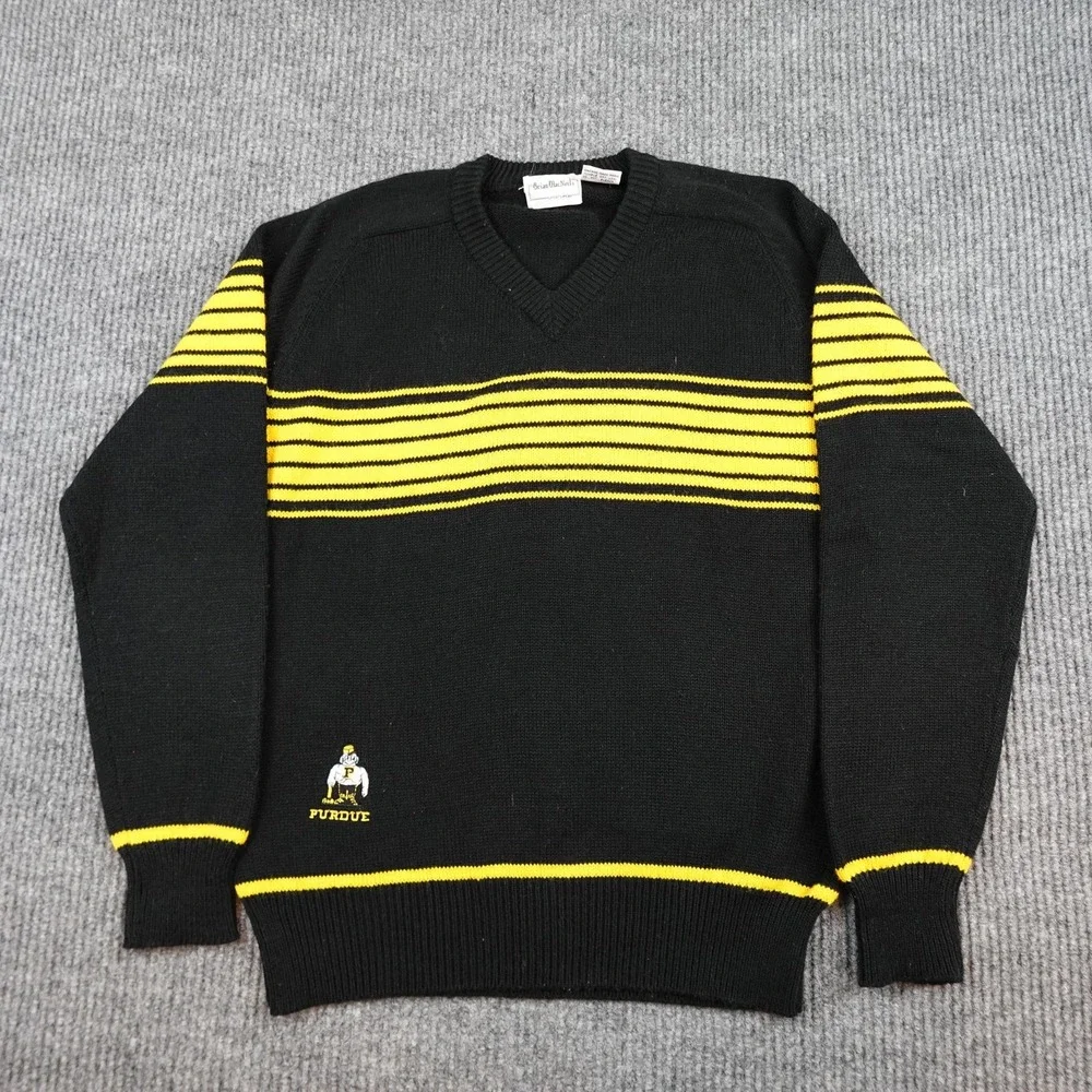 Vintage Purdue Boilermakers Sweater Mens Medium Black Striped NCAA Brian MacNeil